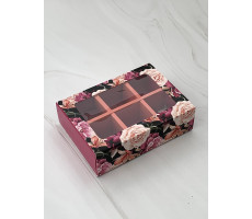 Коробка с обечайкой с окном "под 6 конфет" Темные розы