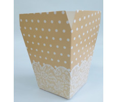 Коробка цветочная картон "Кружево/горошки белые", разм. кор. 12*9*15 см.